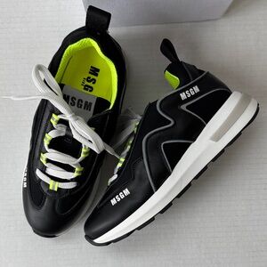 MSGM Black and Neon Yellow Youth Sneakers size 35